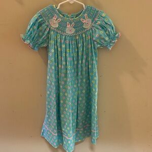 Polka Dot Smocked Kids Dress - Blue and Pink